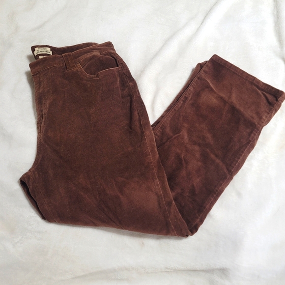VTG Brown Corduroy Y2K Women’s Pants Size 16P Petite Stretch Slacks Cords Office - Picture 1 of 4